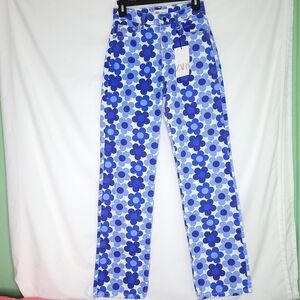 ZARA Women's 60s Retro Floral Print Button Fly Jeans Size 2